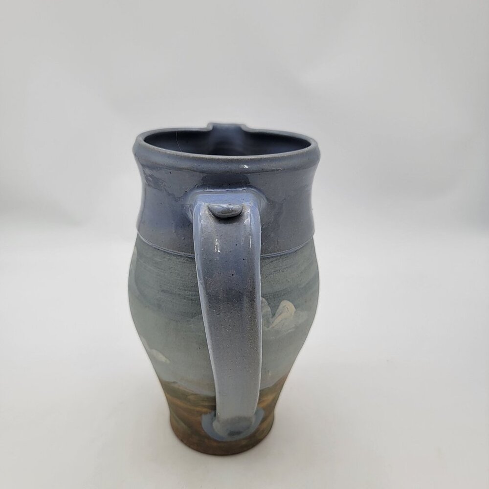 Vintage Handcrafted Pottery Pitcher With Scenic Landscape Design Signed G Tyson - Picture 5 of 8